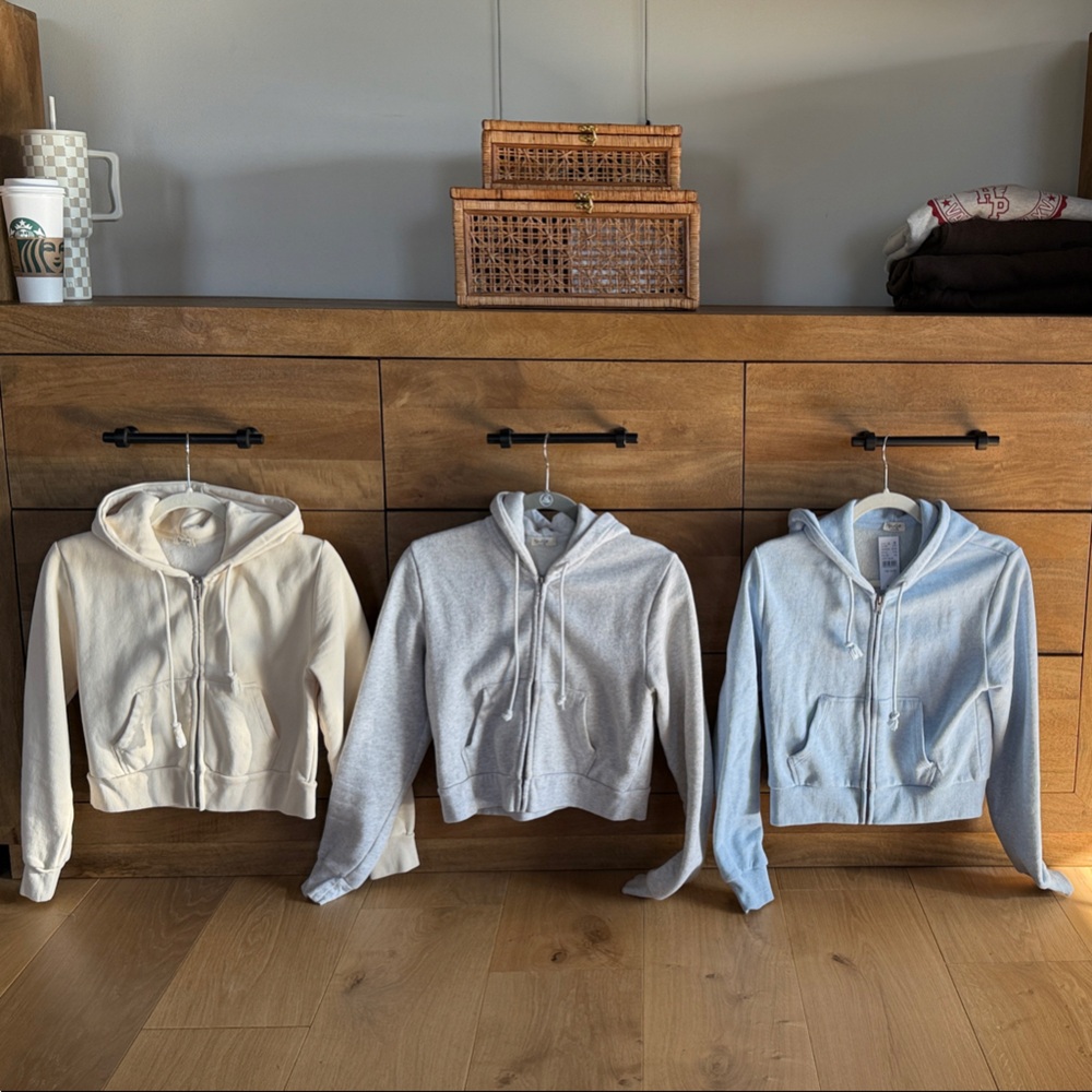 Brandy Melville Cream, Gray, and Light Blue Hoodies